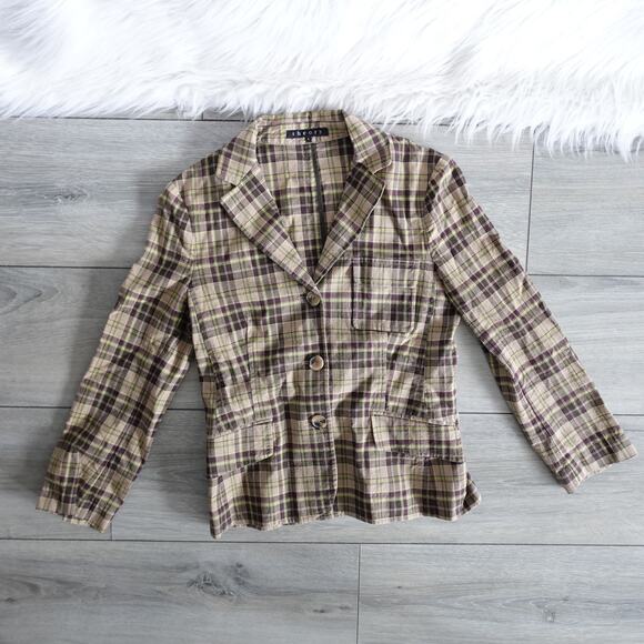 Vintage Theory Plaid Cotton Triple Button Blazer Clueless 90s Y2K Made in USA - Picture 4 of 12